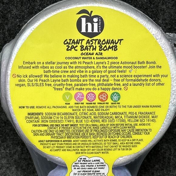 HI Peach Layne Giant Astronaut Bath Bomb 2pc Ocean Air Coconut Sandalwood NEW - Picture 5 of 6